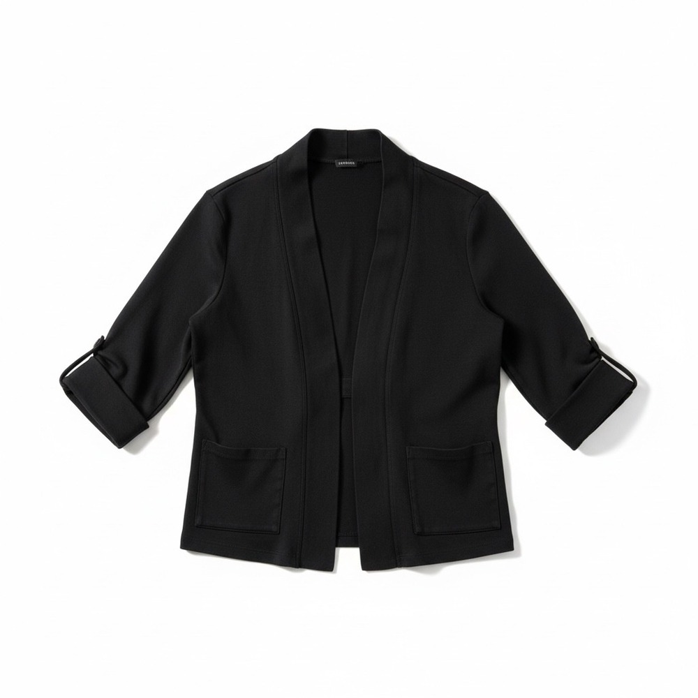 Rafaella Cardigan Women PS Black Excellent 100% Cotton Open Front Cinched Back